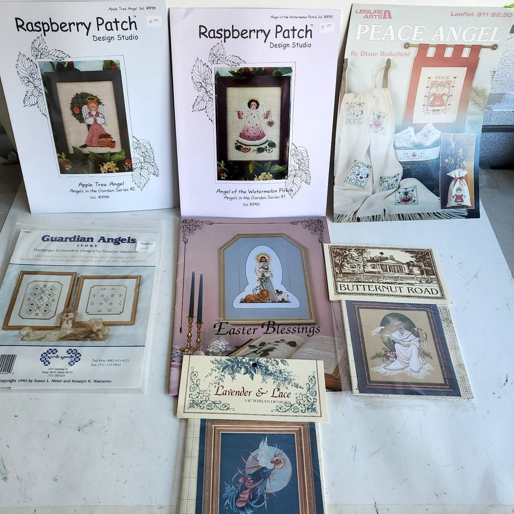 VTG Angel Cross-stitch Lot of 7 Lavender & Lace Butternut Road Victorian OOP